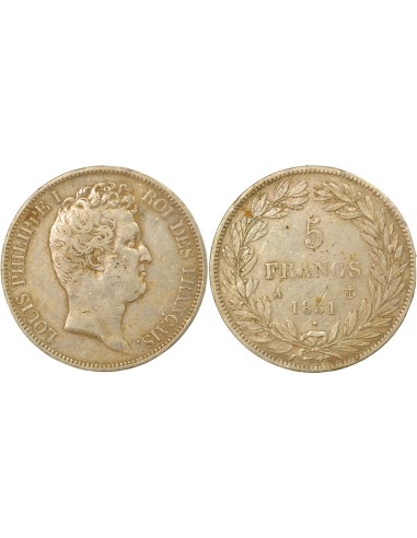 Louis-Philippe Ier Tr. en Creux 5 francs Argent 1831 A - Paris
