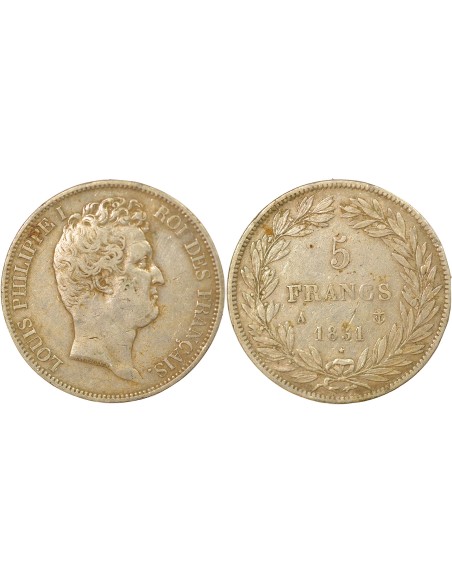 Louis-Philippe Ier Tr. en Creux 5 francs Argent 1831 A - Paris