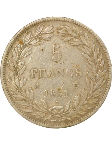 Louis-Philippe Ier Tr. en Creux 5 francs Argent 1831 A - Paris