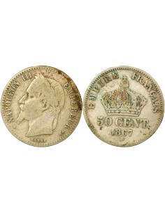 Bonaparte Charles Louis Napoléon (Napoléon III) Tête Laurée 50 centimes Argent 1867 BB Strasbourg