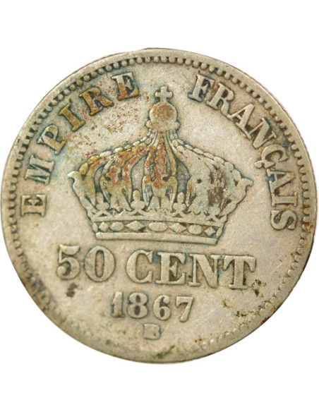 Bonaparte Charles Louis Napoléon (Napoléon III) Tête Laurée 50 centimes Argent 1867 BB Strasbourg