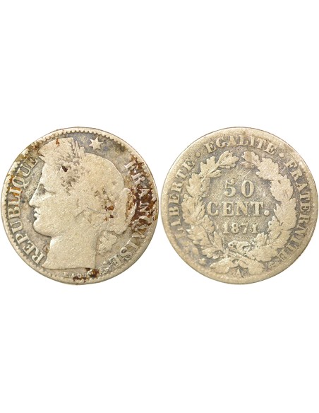 IIIe République 50 centimes Argent 1871 A - Paris