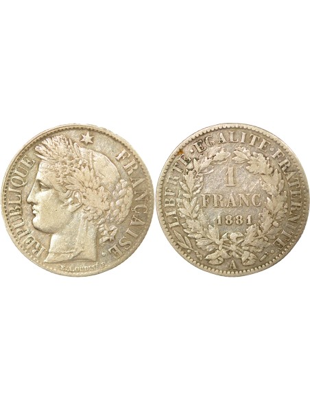 IIIe République 1 franc Argent 1881 A - Paris