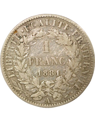 IIIe République 1 franc Argent 1881 A - Paris