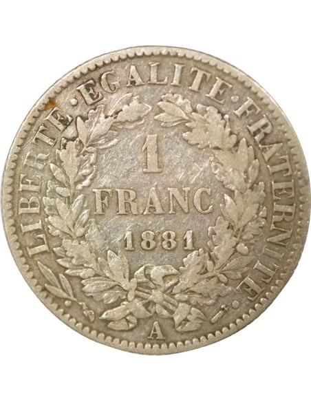 IIIe République 1 franc Argent 1881 A - Paris