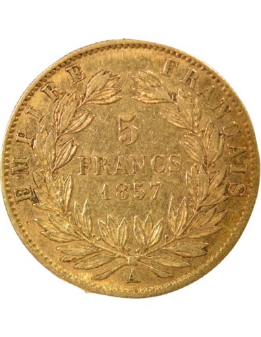 Napoléon III Tête nue 5 francs Or 1857 A - Paris
