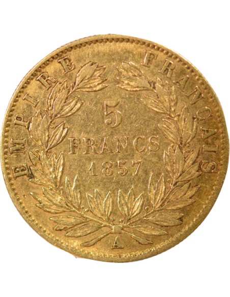 Napoléon III Tête nue 5 francs Or 1857 A - Paris