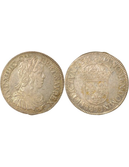 Louis XIV A la Mèche Longue 1/2 ecu Argent 1655 T Nantes