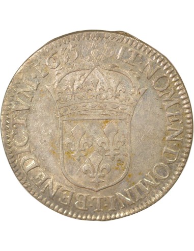 Louis XIV A la Mèche Longue 1/2 ecu Argent 1655 T Nantes