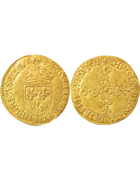 Henri III Au Soleil 1 ecu d'or Or 1578 H La Rochelle