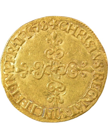 Henri III Au Soleil 1 ecu d'or Or 1578 H La Rochelle