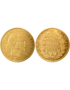 Napoléon III Tête nue 5 francs Or 1857 A - Paris