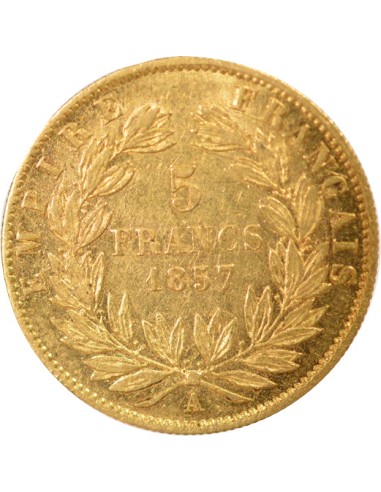 Napoléon III Tête nue 5 francs Or 1857 A - Paris