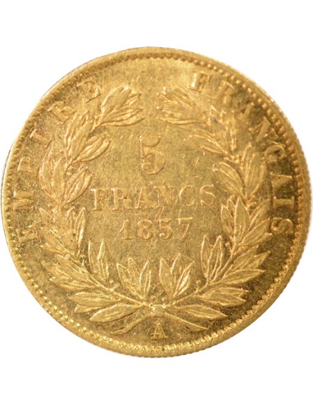 Napoléon III Tête nue 5 francs Or 1857 A - Paris