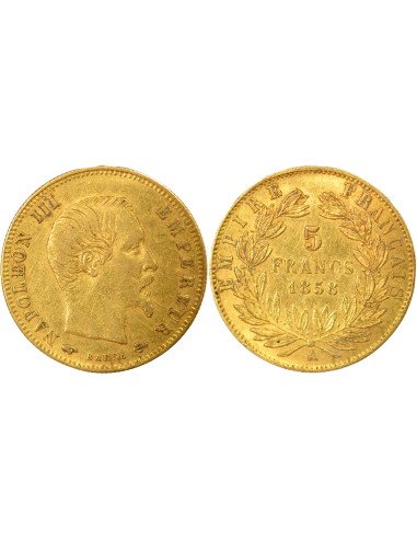 Napoléon III Tête nue 5 francs Or 1858 A - Paris