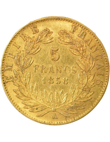 Napoléon III Tête nue 5 francs Or 1858 A - Paris