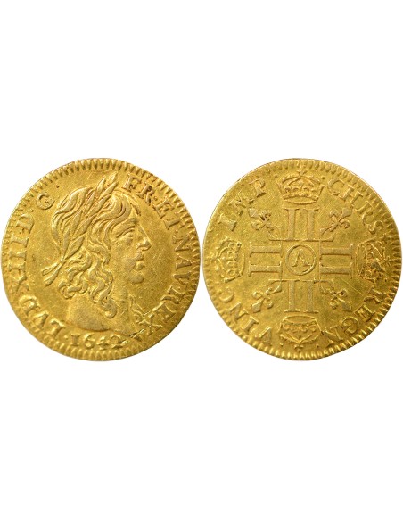 Louis XIII A la Mèche Longue 1/2 louis d'or Or 1642 A - Paris