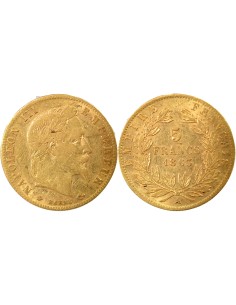 Napoléon III Tête Laurée 5 francs Or 1863 A - Paris