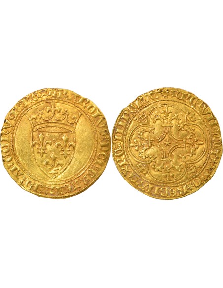 Charles VI 1er Emission 1 ecu d'or à la couronne Or 1385-1388 Montpellier