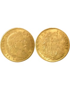 Napoléon III Tête Laurée 5 francs Or 1866 A - Paris