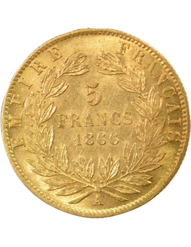 Napoléon III Tête Laurée 5 francs Or 1866 A - Paris