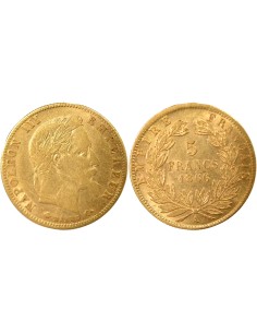 Napoléon III Tête Laurée 5 francs Or 1866 A - Paris