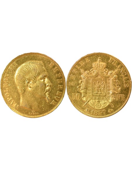 Napoléon III Tête nue 50 francs Or 1857 A - Paris