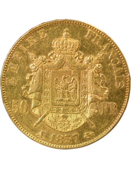 Napoléon III Tête nue 50 francs Or 1857 A - Paris