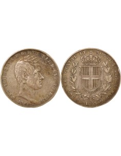 Sardaigne Charles-Albert 5 lire Argent 1848 CL Gênes
