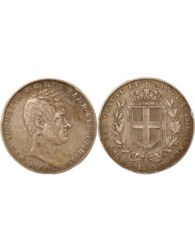 Sardaigne Charles-Albert 5 lire Argent 1848 CL Gênes