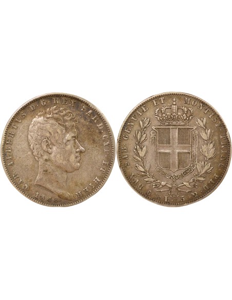 Sardaigne Charles-Albert 5 lire Argent 1848 CL Gênes