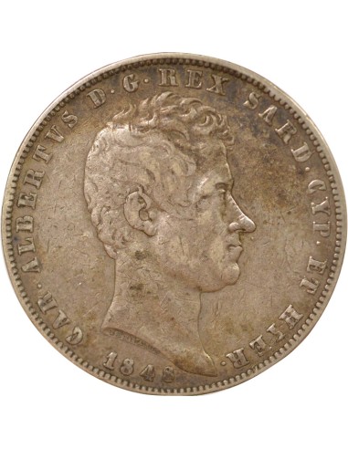 Sardaigne Charles-Albert 5 lire Argent 1848 CL Gênes