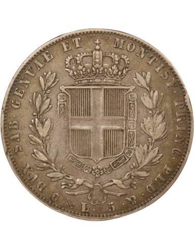 Sardaigne Charles-Albert 5 lire Argent 1848 CL Gênes