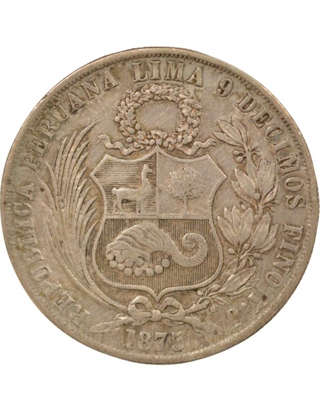 Pérou 1 sol Argent 1875 BF Lima