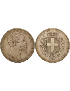 Sardaigne Victor Emmanuel II 5 lire Argent 1851 T Turin