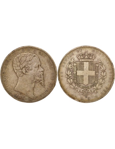 Sardaigne Victor Emmanuel II 5 lire Argent 1851 T Turin