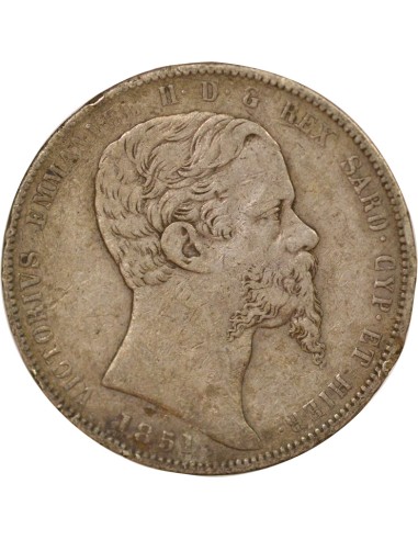 Sardaigne Victor Emmanuel II 5 lire Argent 1851 T Turin