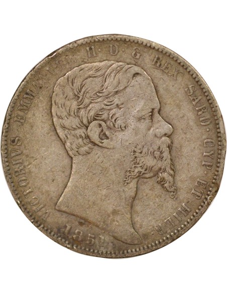 Sardaigne Victor Emmanuel II 5 lire Argent 1851 T Turin