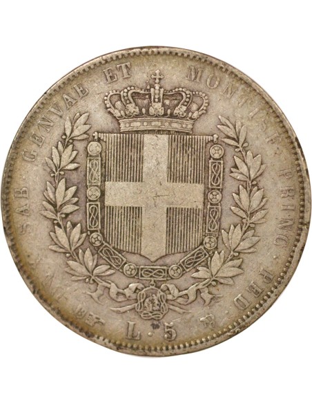 Sardaigne Victor Emmanuel II 5 lire Argent 1851 T Turin