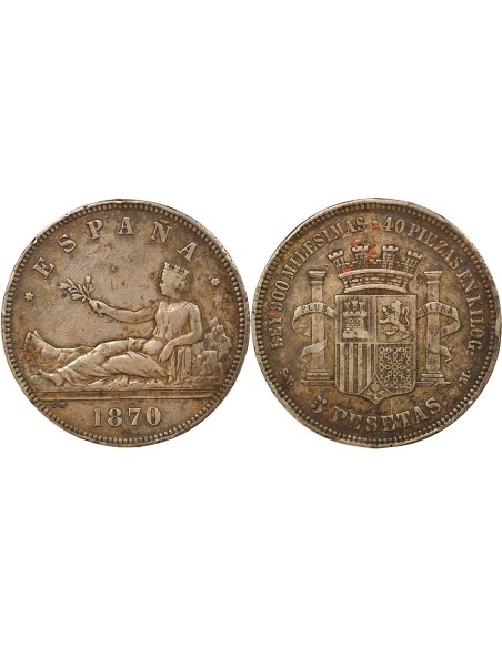 Espagne 5 pesetas Argent 1870 AI Madrid