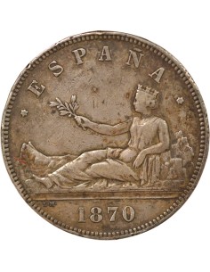 Espagne 5 pesetas Argent 1870 AI Madrid 2