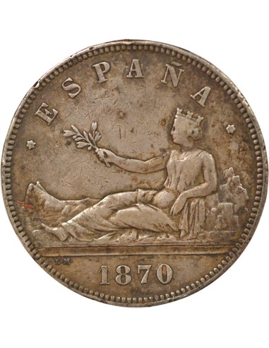 Espagne 5 pesetas Argent 1870 AI Madrid