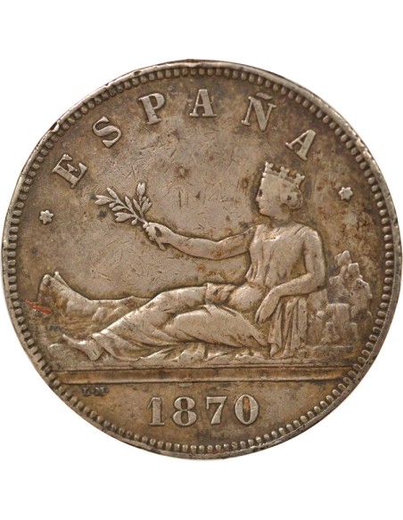 Espagne 5 pesetas Argent 1870 AI Madrid