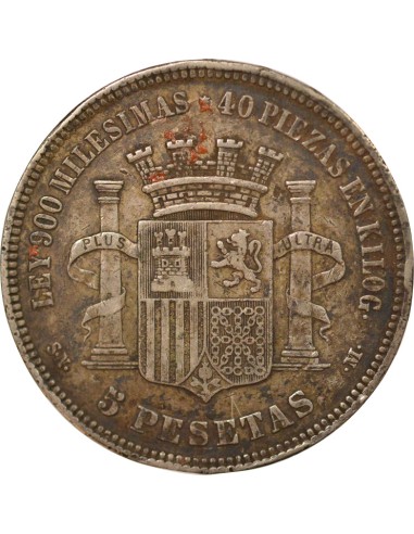Espagne 5 pesetas Argent 1870 AI Madrid
