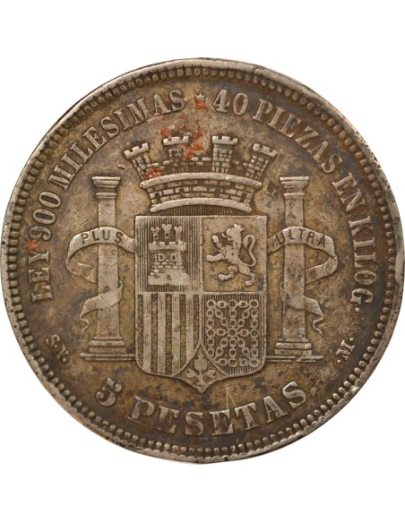 Espagne 5 pesetas Argent 1870 AI Madrid
