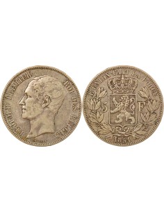 Belgique Léopold Ier Tête nue 5 francs Argent 1851 B. Bruxelles