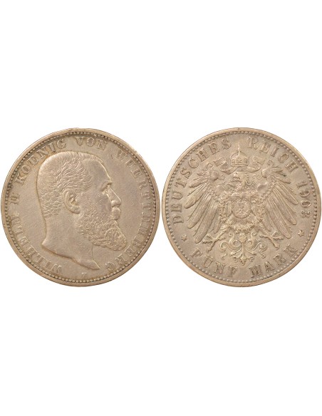 Etats Allemands (Wurtemberg) Guillaume II de Wurtemberg 5 mark Argent 1903 F Stuttgart