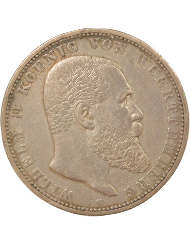 Etats Allemands (Wurtemberg) Guillaume II de Wurtemberg 5 mark Argent 1903 F Stuttgart