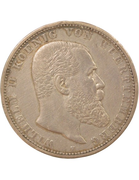Etats Allemands (Wurtemberg) Guillaume II de Wurtemberg 5 mark Argent 1903 F Stuttgart