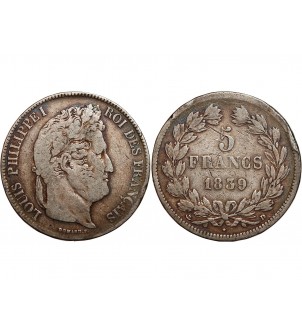 France Louis Philippe I - 5 Francs Argent - 1839 D Lyon 2